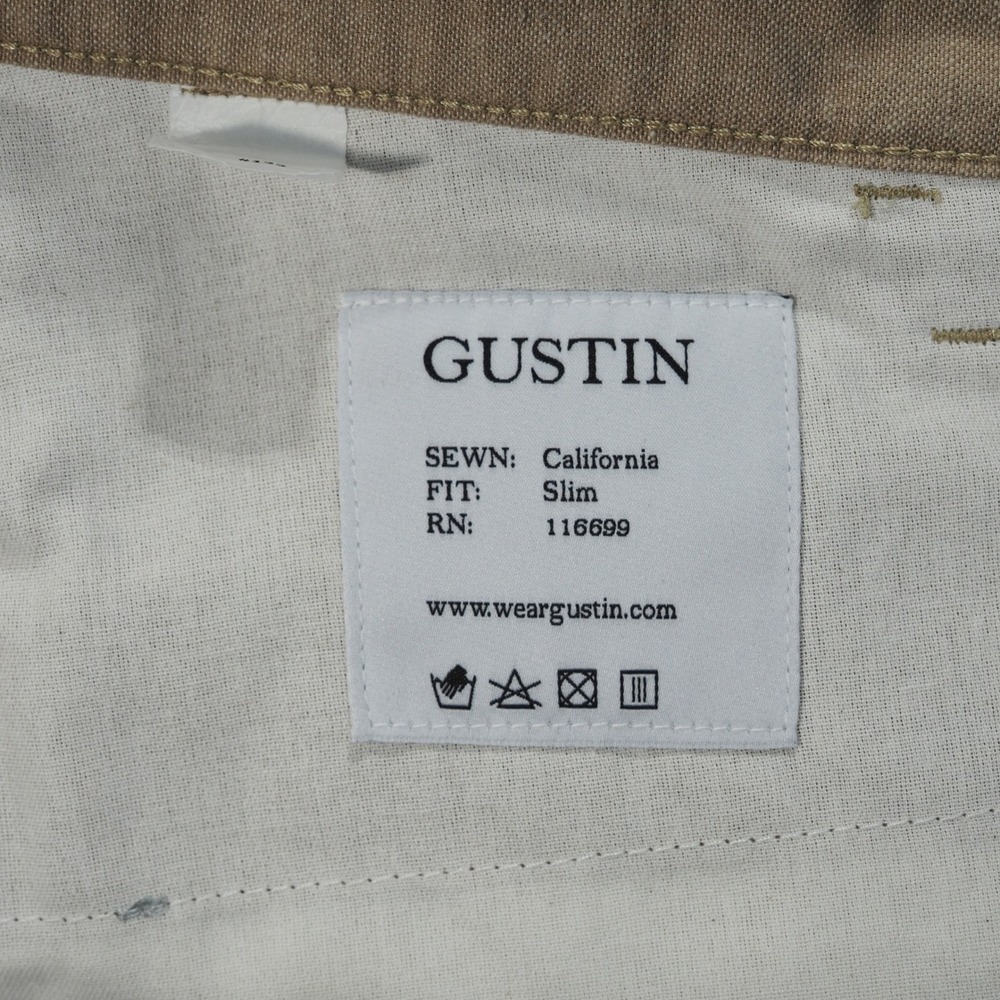 Gustin Jeans Mens 32 Tan Brown Japan Linen Chambray Five Pocket Button Fly Slim - Picture 3 of 11